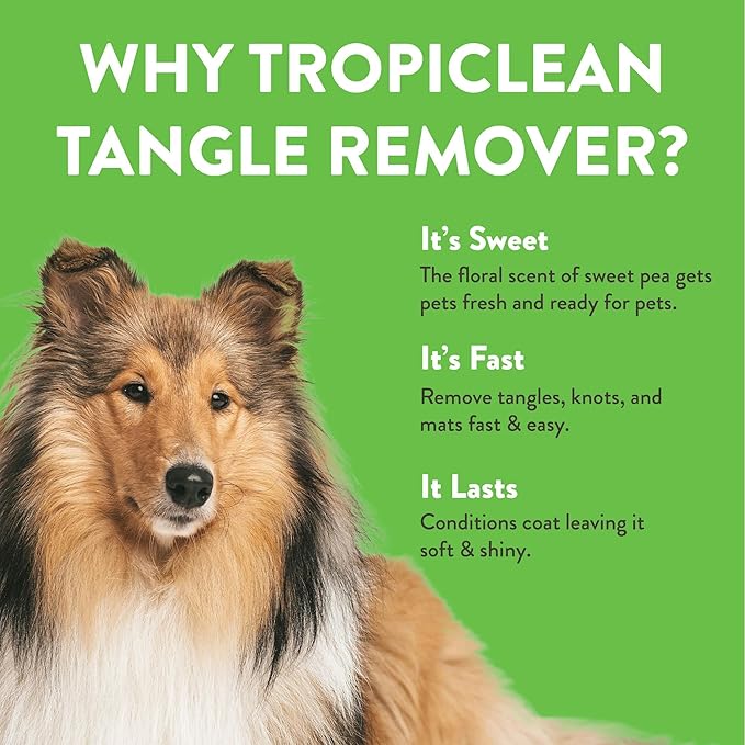 TropiClean Dog Detangler Spray Dematting, Leave in Conditioner, Perfect for Doodles & All Coat Types, Sweet Refreshing Scent, Made in the USA, 16 oz.