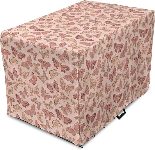 Ambesonne Butterfly Dog Crate Cover, Summer Time Ornamental Flying Creatures in Rose Tones, Easy to Use Pet Kennel Cover for Medium Large Dogs, 48 Inch, Blush Coral