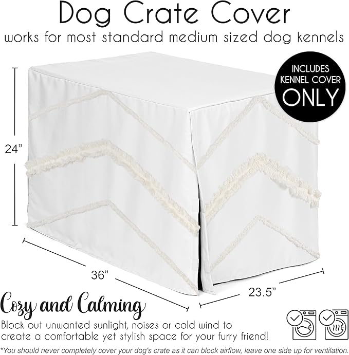 Sweet Jojo Designs 36in. Medium Dog Crate Cover (Bohemian Boho Chic) Pet Cage, Kennel Covers (Farmhouse, Elegant, Modern, Designer, Minimalist, Classic, Macrame, Tuft, Trim, Solid Ivory Cotton Fringe)