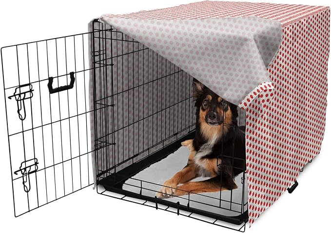 Lunarable Fruits Dog Crate Cover, Apple Fruit on Faded Dots Backdrop Fun Happy Pattern, Easy to Use Pet Kennel Cover for Medium Large Dogs, 36 Inch, Red Green Black