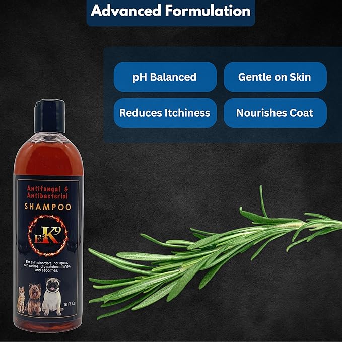 E3K9 Medicated Dog & Cat Shampoo - Antifungal & Itchy Skin Relief with Ketoc & Thymol - Hot Spot, Mange, Seborrhea Treatment - Antifungal Dog Shampoo for Yeast