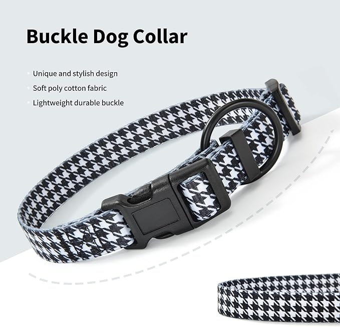 Mile High Life Dog Collar | Nylon Puppy Collars w Cute Patterns | Lightweight Girl Dog Collar | Boy Dog Collar for Small/Medium/Large Dogs (Black White, Small)