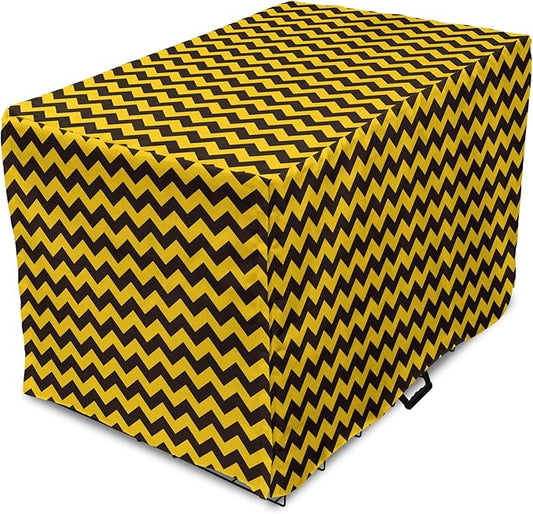 Lunarable Chevron Dog Crate Cover, Geometric Stripes Symmetric Large Parallel Line Glide Reflection Image, Easy to Use Pet Kennel Cover for Small Dogs Puppies Kittens, 22 Inch, Dark Brown Earth Yellow