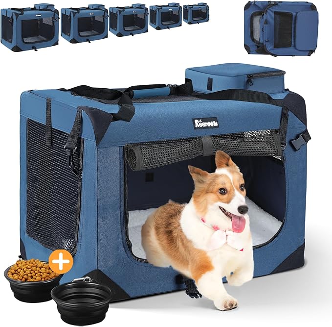 Extra Large Dog Crate with 2 Foldable Bowl, 36 Inch Collapsible Travel Dog Crate Kennel with Soft Blanket for Medium Dogs,Indoor & Outdoor (36" L x 25" W x 25" H, Navy)