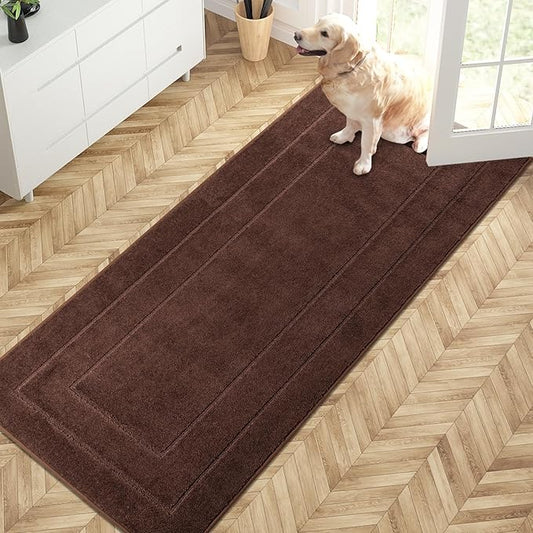 PURRUGS Dirt Trapper Door Mat 32" x 70", Non-Slip/Skid Machine Washable Entryway Rug, Dog Door Mat, Super Absorbent Welcome Mat for Muddy Wet Shoes and Paws, Brown