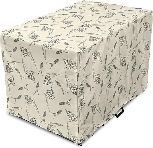 Ambesonne Boho Dog Crate Cover, Botanical Themed Delicate Pastel Pattern with Natural Field Herbs Print, Easy to Use Pet Kennel Cover for Small Dogs Puppies Kittens, 22 Inch, Cream Charcoal