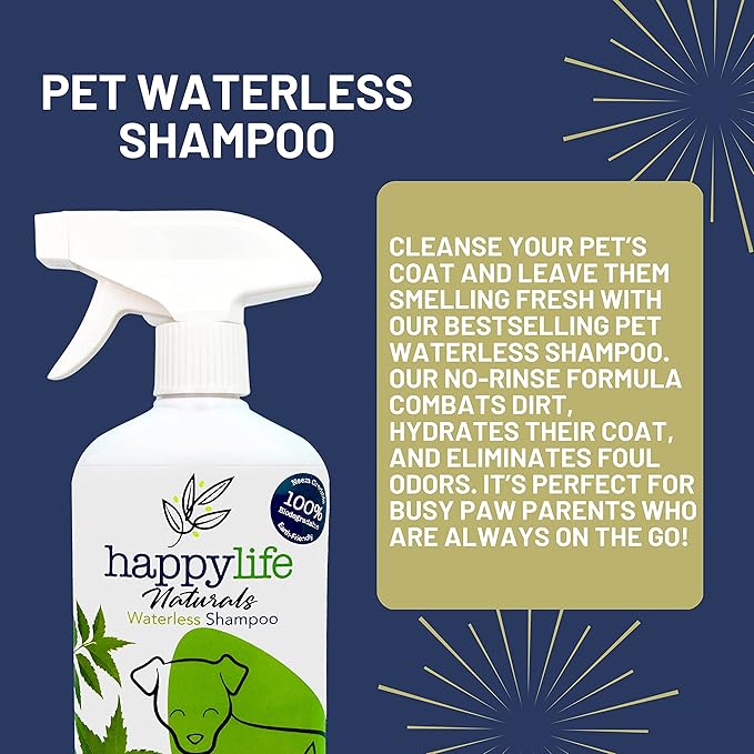 Waterless Pet Shampoo: No-Rinse Foaming Dry Shampoo Spray for Dogs & Cats - Cleanses, Hydrates, & Neutralizes Odor, pH-Balanced, Safe for Sensitive Skin & Licking, 500 ml