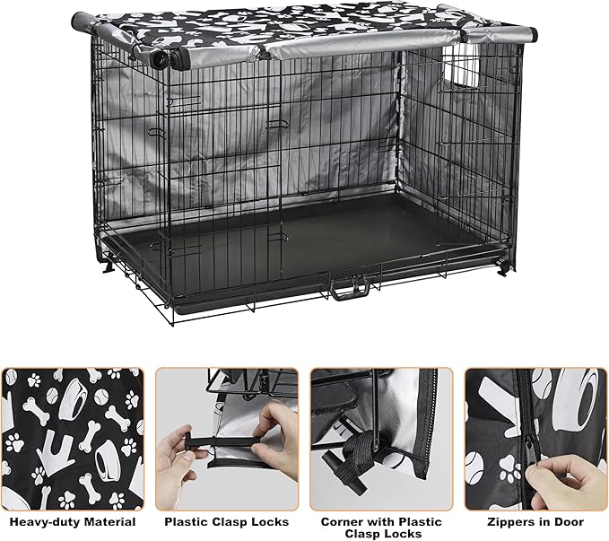 kefit Dog Crate Cover 36 inch, Kennel Cover Fit for Dog Crate, Black/Paw
