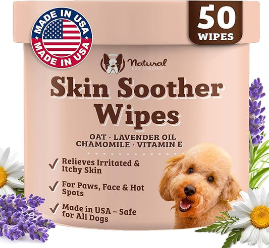 Natural Dog Company Skin Soother Wipes, 50 Count, Pet Wipes for Dogs, Hypoallergenic Formula, Dog Moisturizer for Dry Skin, Grooming Wipes for Dogs, Pet Itch Relief for Dogs