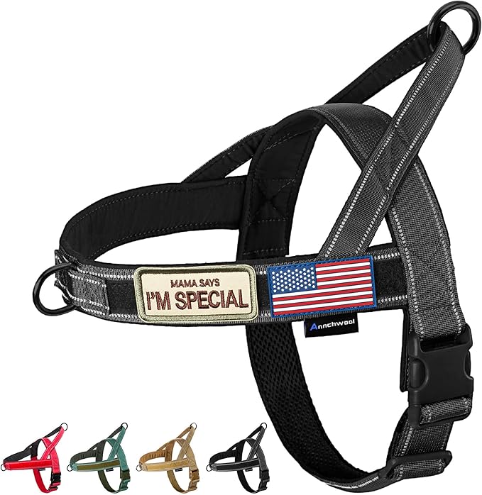 Annchwool No Pull Dog Harness with Soft Padded Handle,Reflective Strip Escape Proof and Quick Fit to Adjust Dog Harness,Easy for Training Walking for Small & Medium and Large Dog(Black,L)