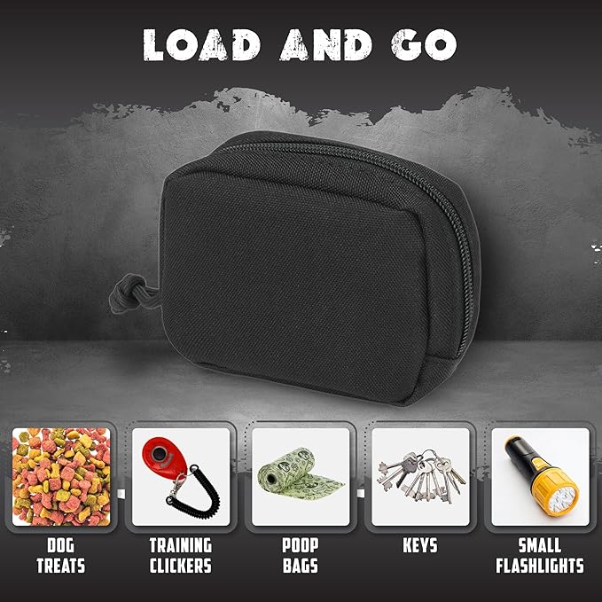 2 Pack Molle Pouches for Dog Harness - Tactical Dog Pouch for Dog Backpack Harness - Dog Saddle Bag Tactical Dog Gear - Tactical Dog Harness Bag for Carrying Treats, Poop Bags, Keys & More (Black)