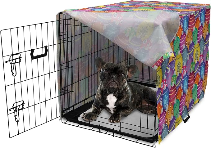 Ambesonne Christmas Dog Crate Cover, Colorful Christmas Balls Different Retro Patterns Holiday Celebration Theme Print, Easy to Use Pet Kennel Cover for Cats & Medium Dogs, 24 Inch, Purple Multicolor