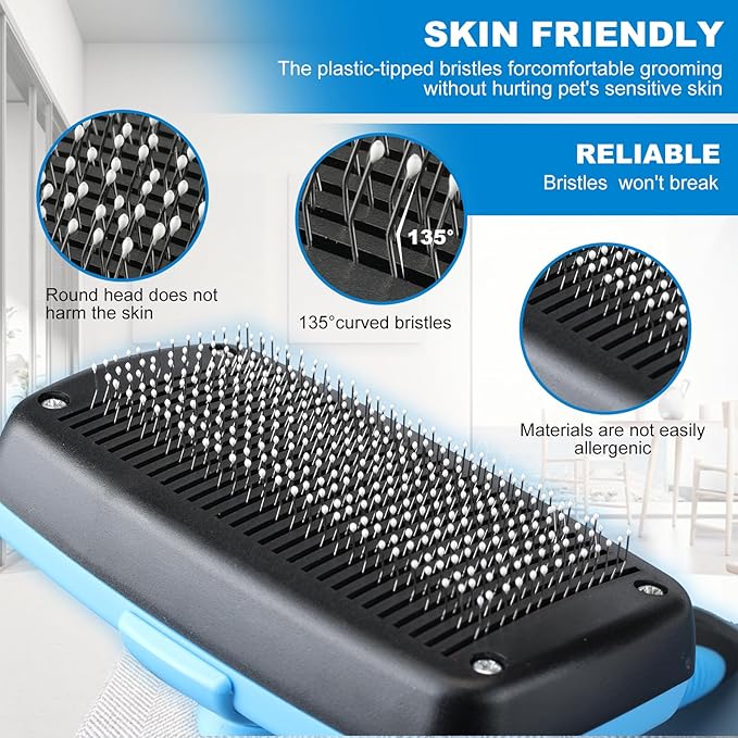 Dog and Cat Brush,Slicker Brush for Shedding Dogs and Cats,Suitable for Haired Pets,Grooming,Self-Cleaning,Perfect Retractable,Large(Blue)