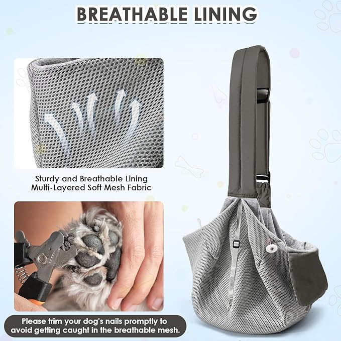 SlowTon Dog Carrier Sling - Puppy Carrier with Window and Storage Pocket Fits up to 12lbs, Dog Sling with Thick Adjustable Shoulder Strap and Safety Leash, Pet Carrier Bag for Small Dogs Cats(Grey M)