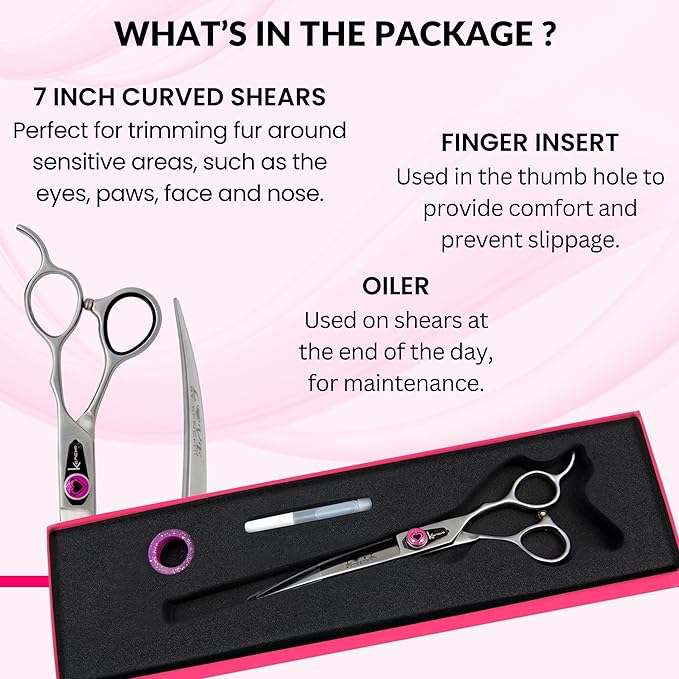 Kenchii Dog Grooming Scissors | 7 Inch Shears | Curved Scissors for Dog Grooming | Love Collection Dog Shears | Pet Grooming Accessories | Pet Hair Trimming Scissor