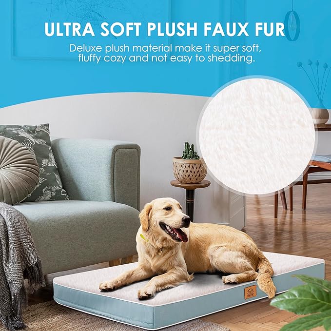 Dog Bed Covers Soft Plush Replacement Washable, Jumbo Extra Large Waterproof Dog Bed Cover with Zipper, Pet Bed Cover 47x29x4 Inches, Blue, Cover Only