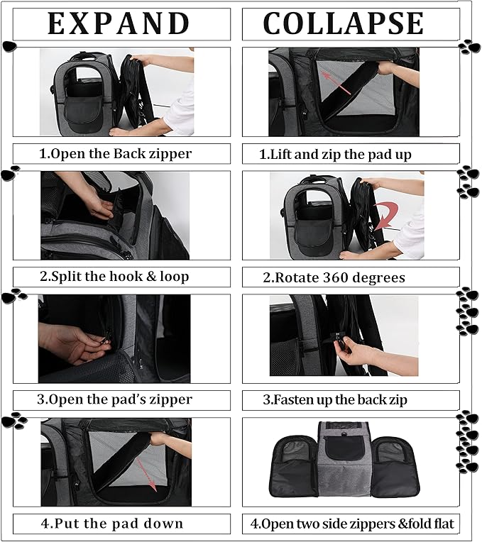 Apollo Walker Pet Carrier Backpack for Large/Small Cats and Dogs, Puppies, Safety Features and Cushion Back Support for Travel, Hiking, Outdoor Use (Gray-Expandable)