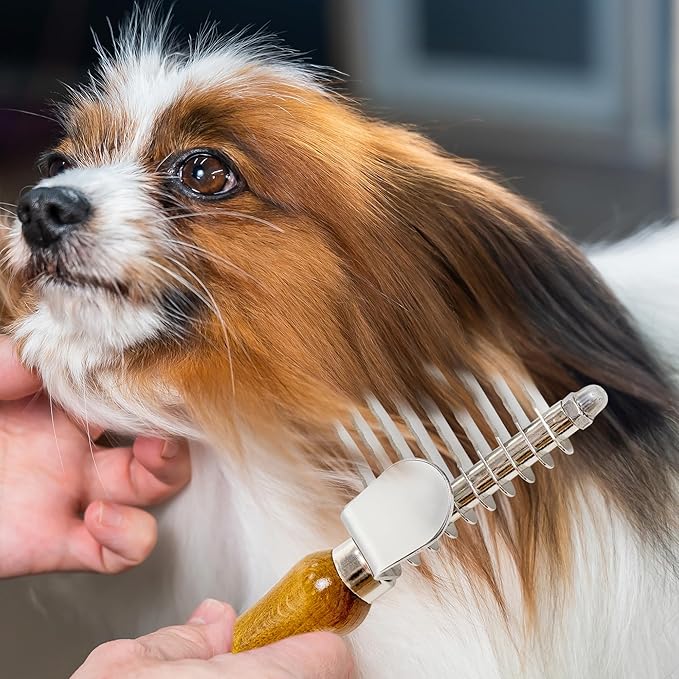 TAKAVU Dematting Rake for Dogs & Cats - Undercoat Comb with Safety Blades for Removing Knots, Mats & Tangles - Grooming Tool for Poodles, Doodles, Long Haired Pets