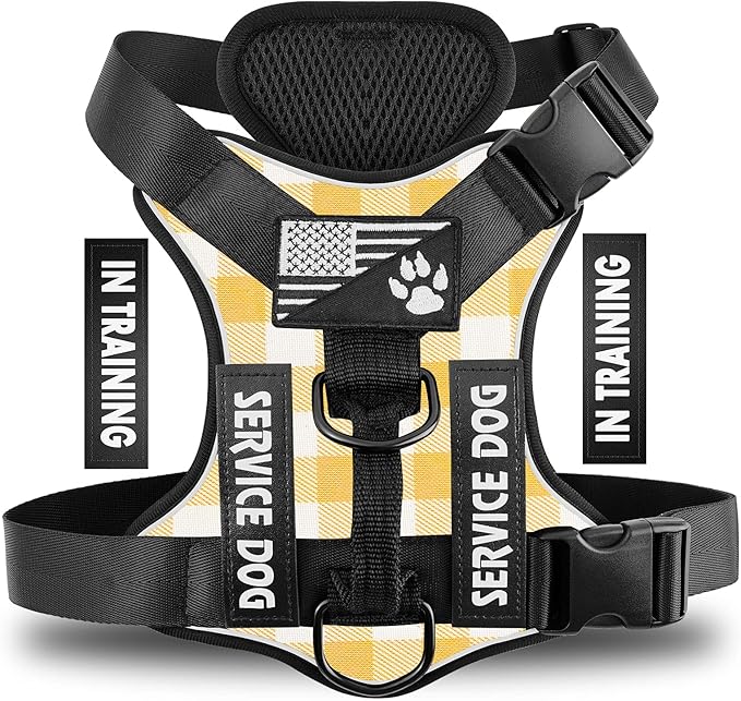 Demigreat Service Dog Harness, Reflective Dog Vest Harness with 5 PCS Patches, Adjustable Soft Oxford Pet Harness, Inner Layer Mesh, Easy to Control for Dogs