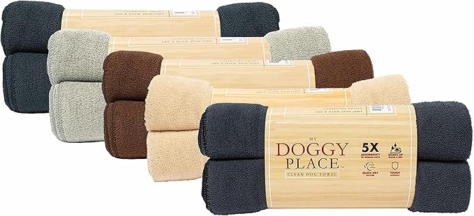 My Doggy Place - Super Absorbent Microfiber Towel - Dog Bathing Supplies - Microfiber Drying Towel - Washer Safe - Charcoal with Paw Print - 45 x 28 in - 2 Pack