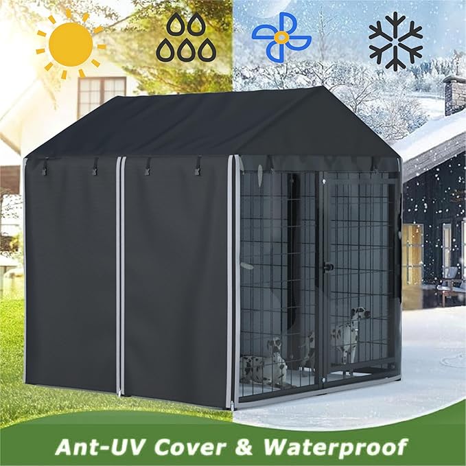 Outdoor Dog Kennel Cover,Full Coverage for 4.2'Dx4.2'Wx4.5'H Dog Cages,600d Heavy Duty Waterproof Large Dog Kennel Cover,(Kennel Not Included) Black