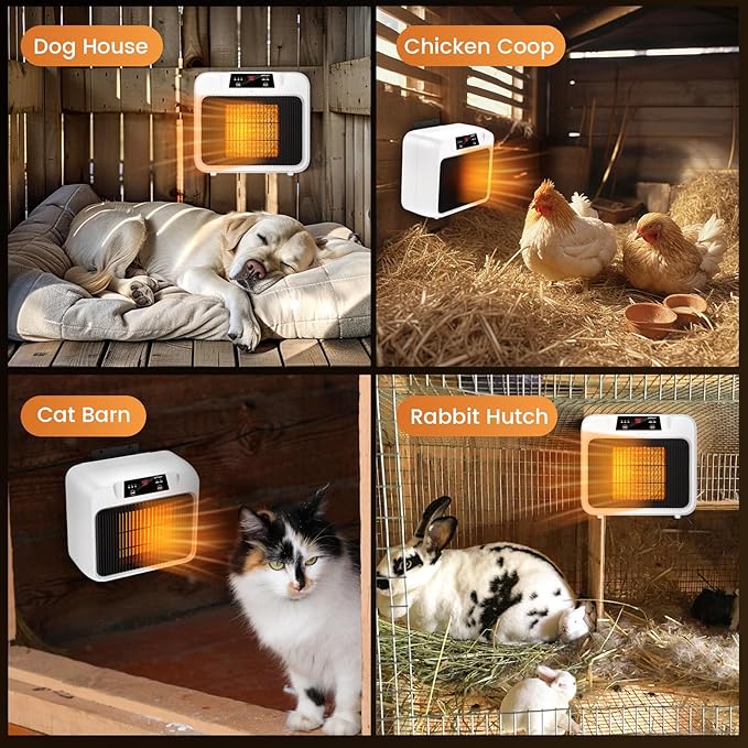 600W Dog House Heater With Time Setting (2 4 8 H), 300/600W 2 Mode Electric Pet Heater for Indoor/Outdoor Use, Livestock Kennel, Cat Cage, Coop in Winter
