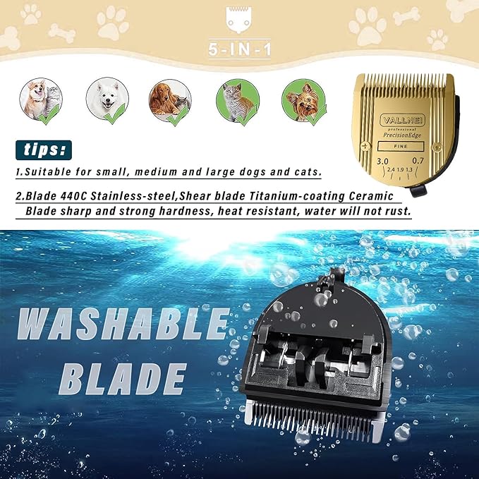 Detachable Adjustable Pet Dog Grooming Clipper 5-in-1 Blade Compatible with WAHL Professional Animal Blade Arco, Bravura, Chromado, Creativa, Figura, and Motion Pet, Dog, and Horse Clippers Golden