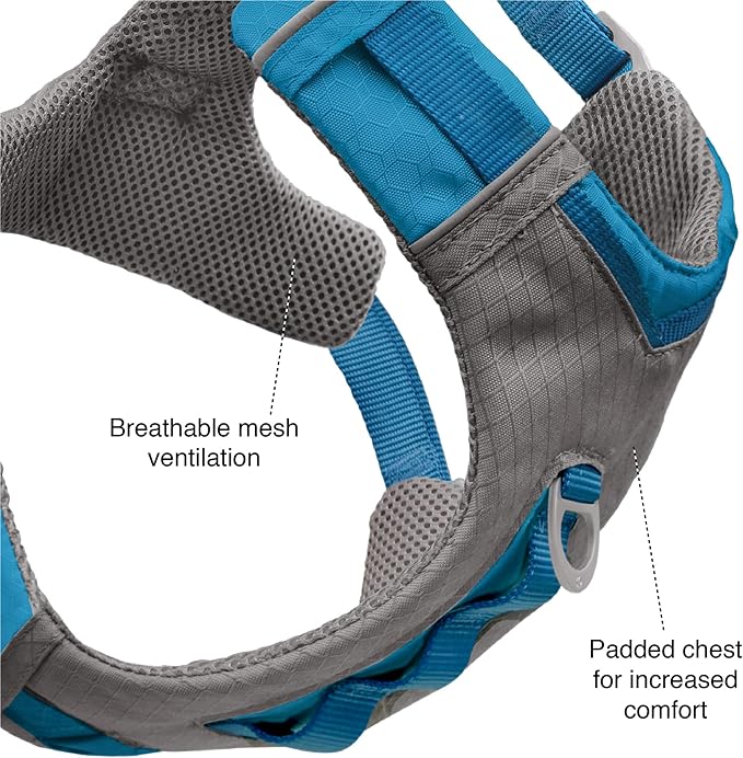 Kurgo Journey Air Dog Harness, Vest Harnesses for Dogs, Pet Hiking Harness for Running & Walking, Reflective, Padded, Includes Control Handle, No Pull Front Clip (Blue, Medium)