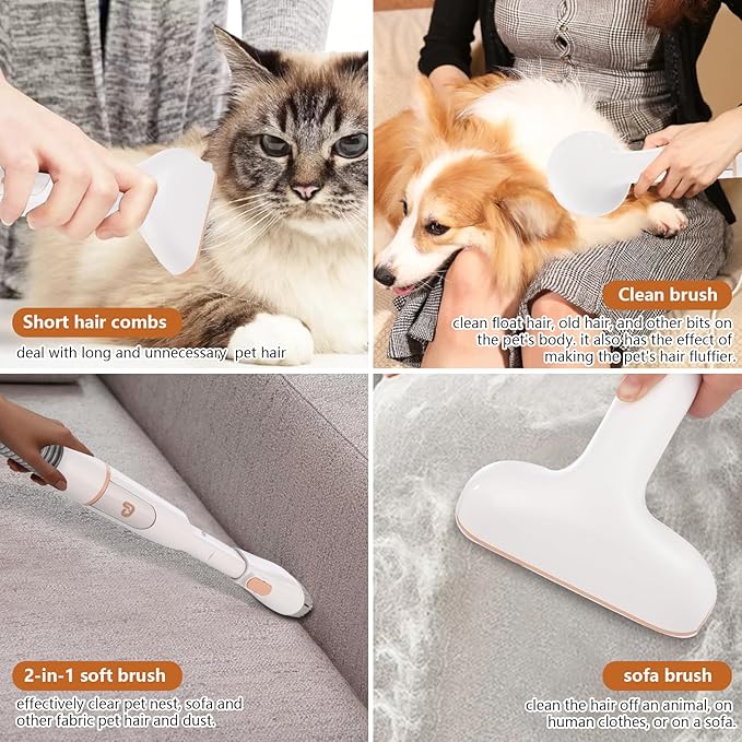 Towallmark Dog Grooming Vacuum Kit, 11Kpa Suction Power Pet Hair Vacuum for Shedding Grooming with 2L Large Capacity Hair Storage, 5 Professional Pet Grooming Tools for Dogs Cats