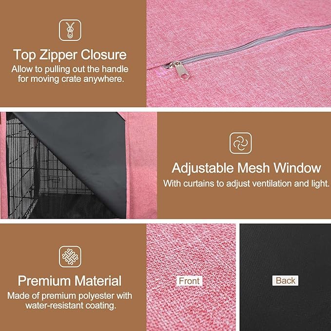 HiCaptain Pink Dog Crate Cover for 30 Inches Wire Crates, Heavy-Duty Polyester Indoor Dog Kennel Cover Universal Fit for 1 2 Doors Standard Metal Cage (Upgrade Two-Tone Pink)