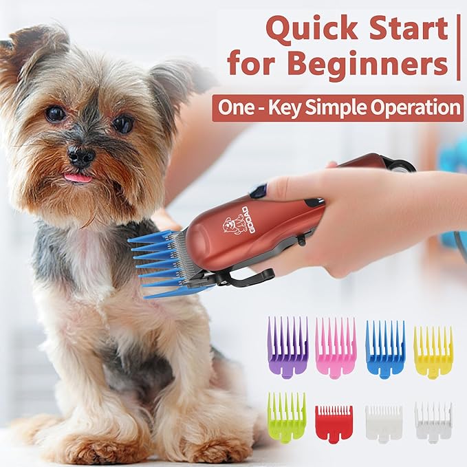 Dog Clippers for Grooming, Cordless,Low Noise, Electric Quiet,Rechargeable, Pet Hair Clippers for Thick Coats, Dog Trimmer Grooming Kit, Shaver for Small and Large Dogs Cats,Red