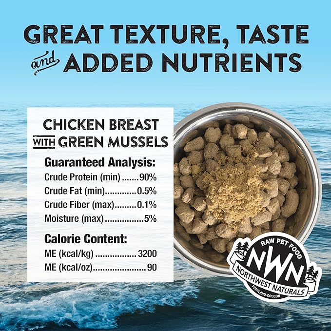 Northwest Naturals Freeze-Dried Chicken Breast with Green Lipped Mussels - Functional Topper - for Dogs and Cats - Limited Ingredients, Human Grade, All Natural - 5 Oz (Pack of 2)