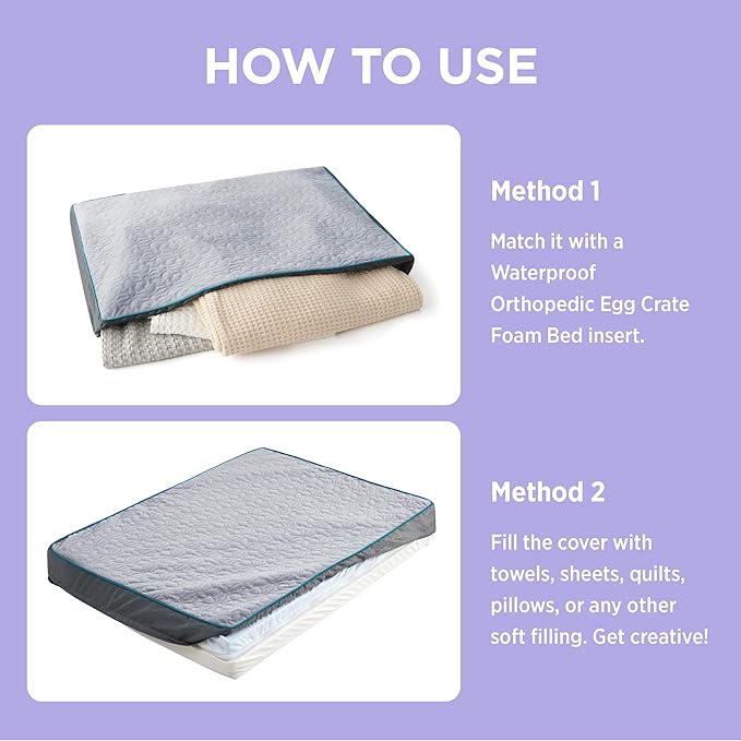 Lesure Dog Bed Cover - Large Dog Bed Washable Removable Cover, Replacement Cover for Orthopedic Pet Mad Beds, 36x27x3.5 Inches Grey