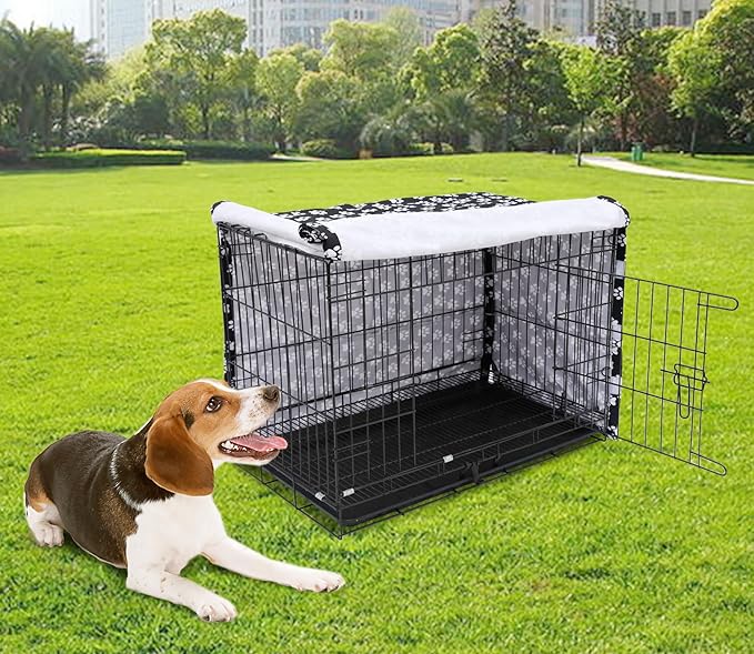 Dog Crate Cover for Wire Crates, Fits Most 36" inch Dog Crates. Easy to Put On, Take Off, and Adjust - Cover only - Black-36 Inch