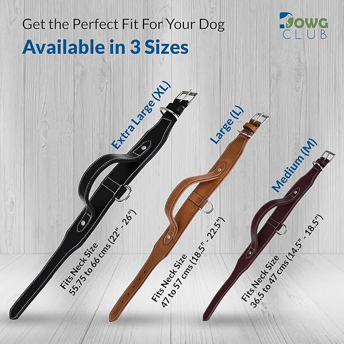 Leather Dog Collar with Handle, 2 Inch Wide Saddle Grade Brown Leather Dog Collar for Large Dogs | Heavy Duty, Comfortable, Inner Soft Padded | (L (Fit Neck Size 18.5"-22.5"), Light Brown)