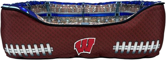 NCAA Wisconsin Badgers Stadium Dog Bed, Pet Pillow Bed for Dogs, Sporty Football Dog Bed and Lounge Cushion