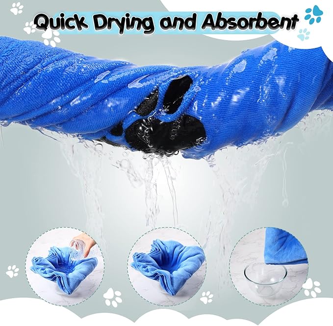 Kenning 6 Pieces Dog Towel Large Soft Pet Grooming Towel Absorbent Microfiber Dog Grooming Supplies with Embroidered Paw for Drying Dogs Cats Bathing Essentials, 20 x 39 Inch, Gray, Blue, Pink