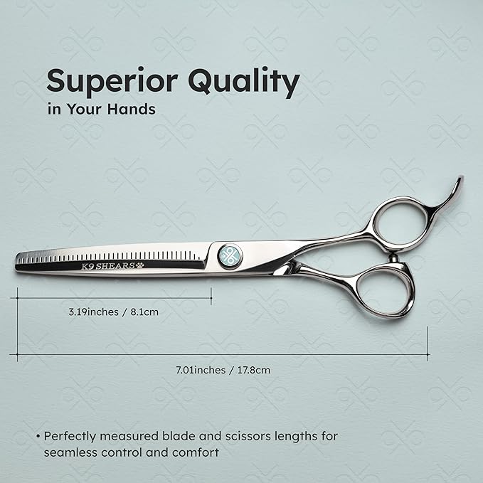 7" Dog Thinning Shears for Grooming – Blending Scissors for Face, Legs & Tail – European Style Fast Hair Release, VG10 Stainless Steel, Handcrafted, 50% Thinning Rate for Smooth Finishing