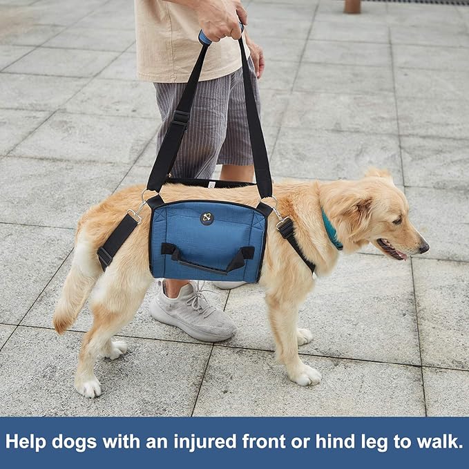 Dog Carry Sling, Emergency Backpack Pet Legs Support & Rehabilitation Dog Lift Harness for Nail Trimming, Dog Carrier for Senior Dogs Joint Injuries, Arthritis, Up and Down Stairs(2XL, Blue)