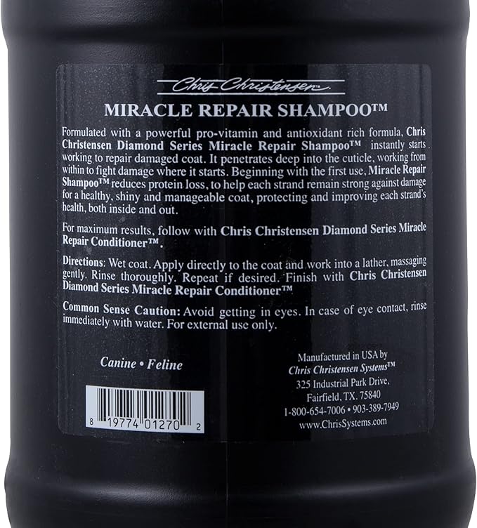 Chris Christensen Diamond Series Miracle Repair Dog Shampoo, Groom Like a Professional, Pro-Vitamin Formula, Provides Maximum Moisture, Use on Both Dogs and Cats, Made in USA, 128 oz