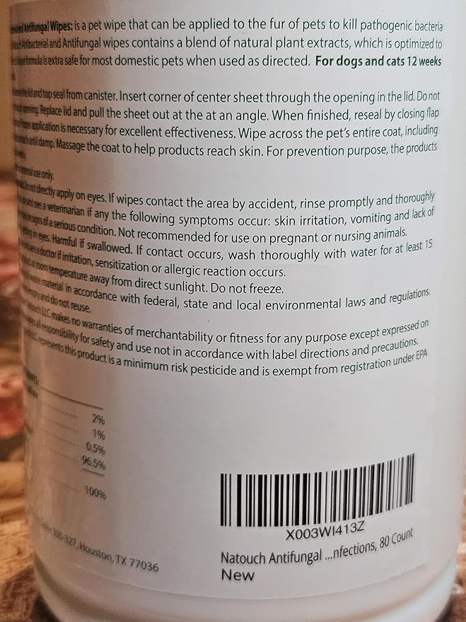 Antifungal and Antibacterial Wipes for Dogs & Cats, Dog Yeast Infection Treatment Wipes, All Natural Grooming Wipes for Cleaning, Help with Hot Spots, Ringworm, and Skin Infections, 80 Count