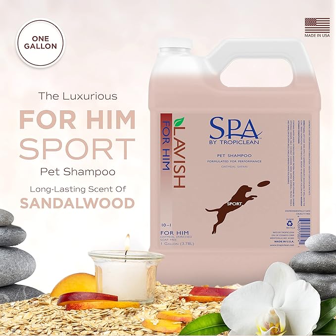 TropiClean SPA Lavish Dog Shampoo | Sporty Scented For Him Deodorizing Dog Shampoo | Naturally Derived Salon Grade Ingredients | Made in the USA | 1 Gallon