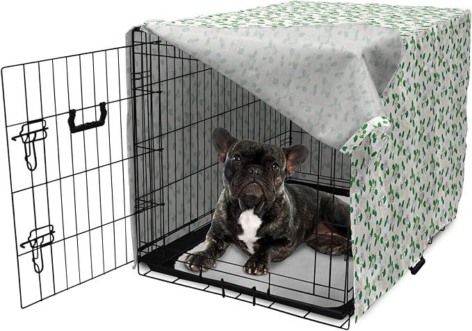 Lunarable Jasmine Dog Crate Cover, Gardenia Simplistic Romantic Flowers Continuous Pattern, Easy to Use Pet Kennel Cover for Cats & Medium Dogs, 24 Inch, Fern Green Pastel Yellow