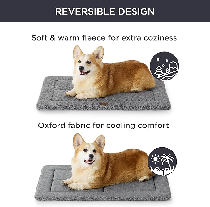 Bedsure Washable Dog Bed for Large Dog, Reversible Foam Floor Dog Mat, Lightweight Travel Flat Pet Beds for Indoor & Outdoor Dogs (44" x 32", Grey)