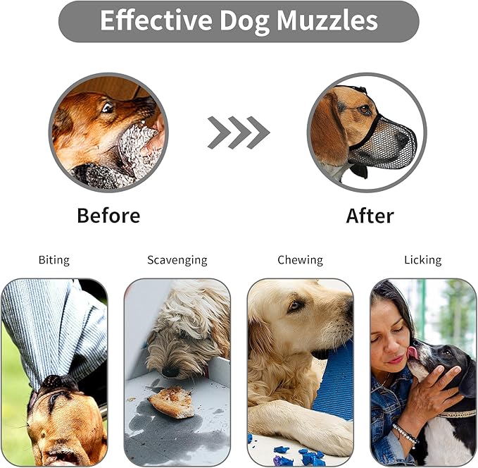 Black Dog Muzzle, Breathable Soft Muzzle for Small Dogs to Anti & Prevent Barking Biting Chewing, Reflective & Adjustable Basket Muzzle with Air Mesh for Toy Poodles Black S
