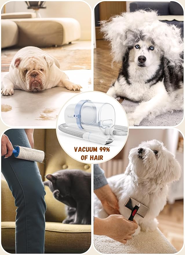 Moonflor Dog Grooming Kit with 2.5L Large-Capacity 10Kpa Vacuum for Shedding, Low Noise Hair Remover with 4 Proven Pet Grooming Supplies, Quiet Hair Clippers Set for Cats & Dogs