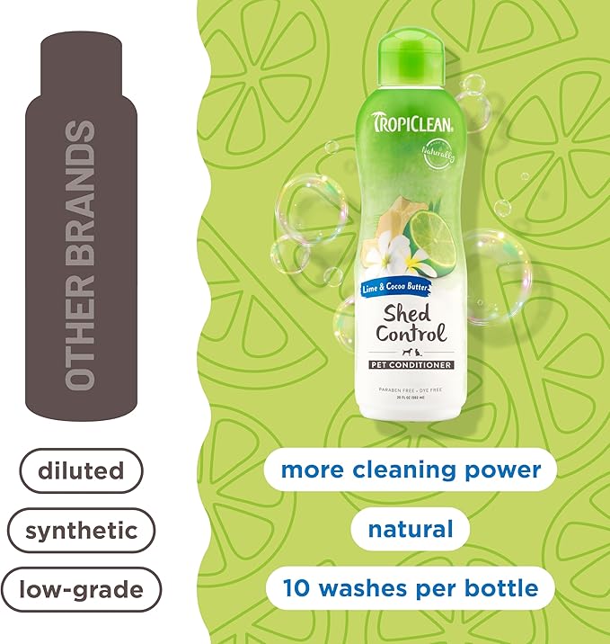 TropiClean Deshedding Dog Conditioner, Reduces Shedding & Softens Coat, Puppy Safe, Made in the USA, Lime & Cocoa Butter Scent, 20oz.