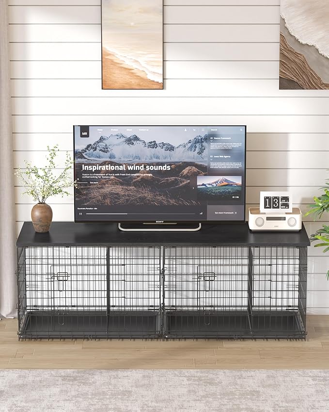 Piskyet Dog Crate Topper Wood Countertop for 48 42 36 30 24 inch Dog Cage, Dog Crate Cover,Dog Kennel Topper(Crate Not Include) (Black, for 36 Inch Crate)