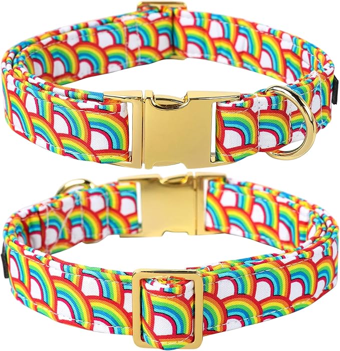 Lionet Paws Rainbow Dog Collar with Bowtie, Soft and Comfortable Adjustable LGBT Pride Bowtie Collar for Dogs Male Female Gift, Small, Neck 10-16 inches