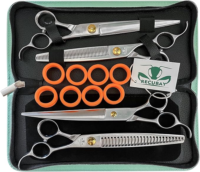 Gold Mantis Grooming Shears, Set with Matte Deluxe 440C Stainless Steel, Professional Grooming Scissors Kit, Any Skill Level(8.0" 4 Piece Set)